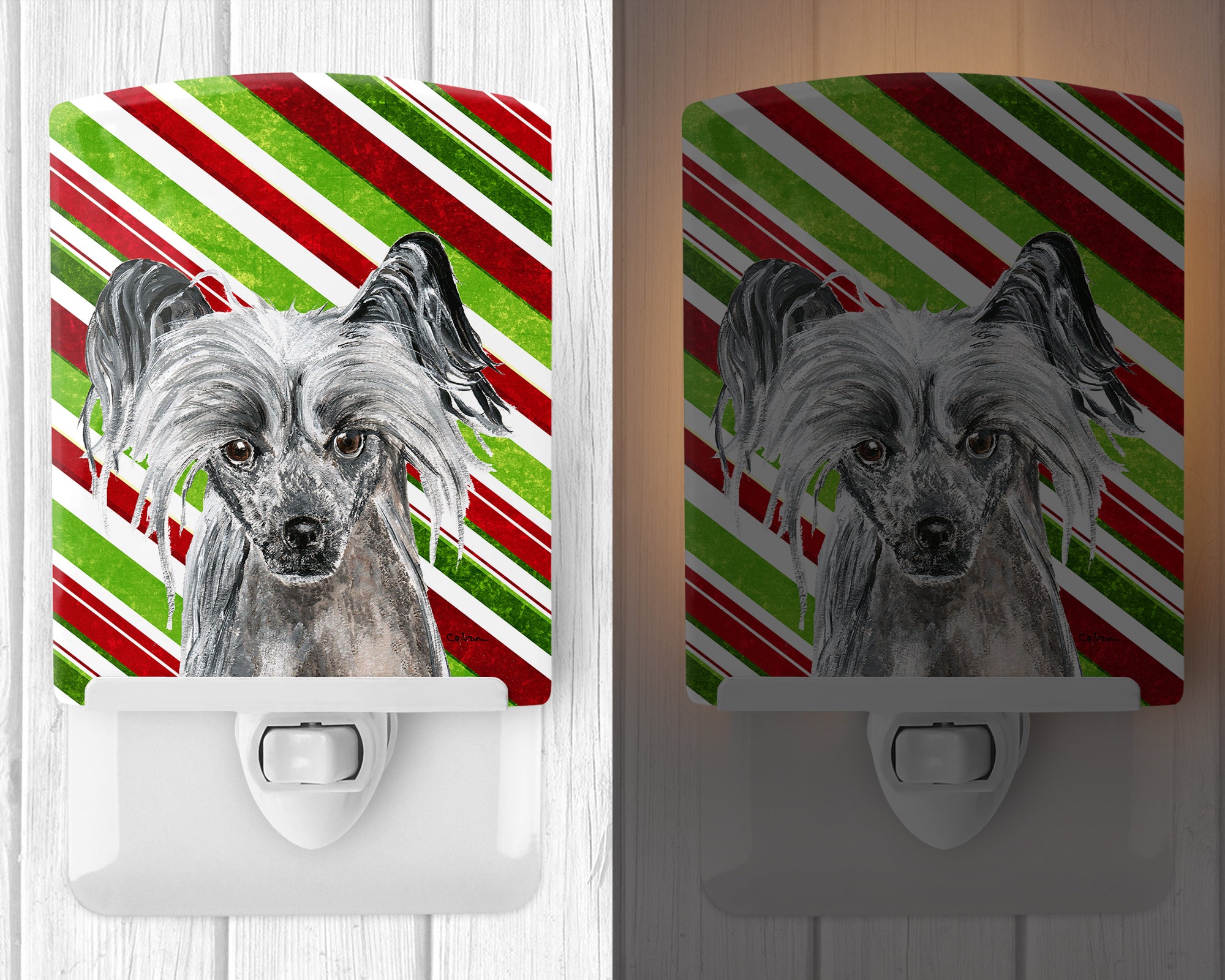 Chinese Crested Candy Cane Christmas Ceramic Night Light SC9620CNL - the-store.com