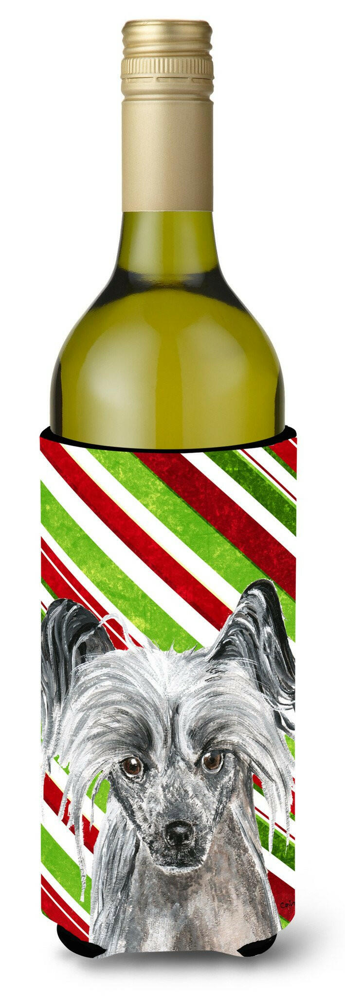 Chinese Crested Candy Cane Christmas Wine Bottle Beverage Insulator Beverage Insulator Hugger by Caroline's Treasures