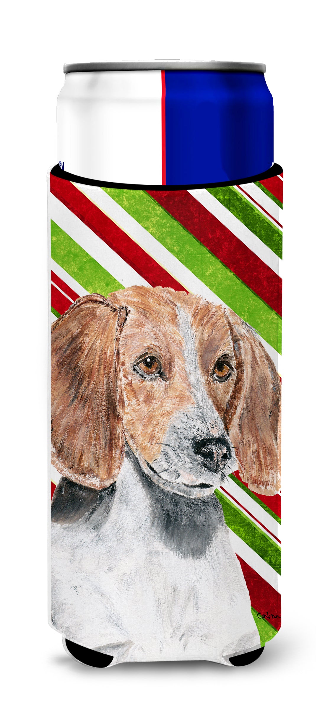 English Foxhound Candy Cane Christmas Ultra Beverage Insulators for slim cans.