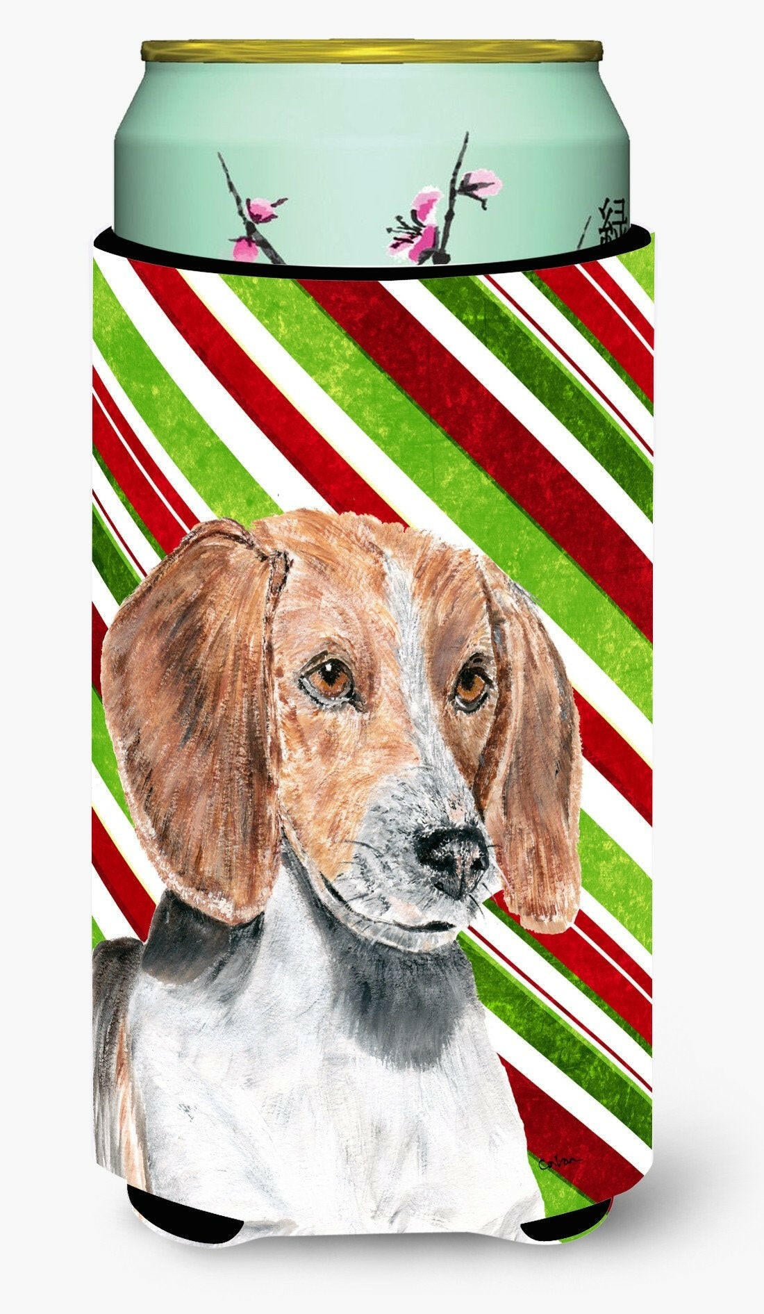 English Foxhound Candy Cane Christmas Tall Boy Beverage Insulator Beverage Insulator Hugger by Caroline's Treasures