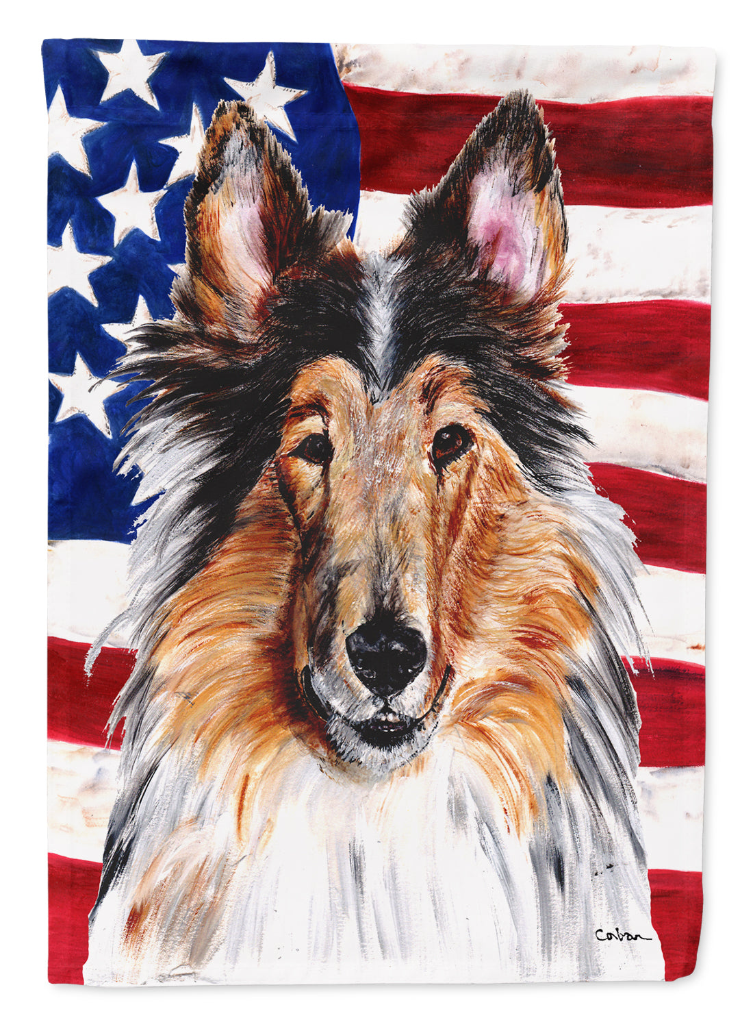 Collie with American Flag USA Flag Canvas House Size SC9622CHF  the-store.com.