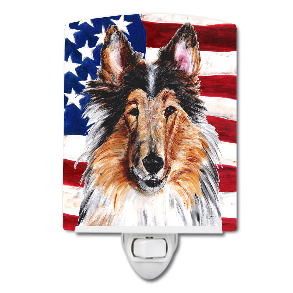 Collie with American Flag USA Ceramic Night Light SC9622CNL - the-store.com