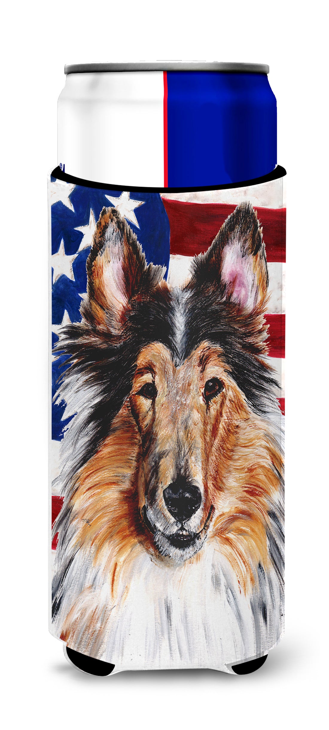 Collie with American Flag USA Ultra Beverage Insulators for slim cans SC9622MUK.