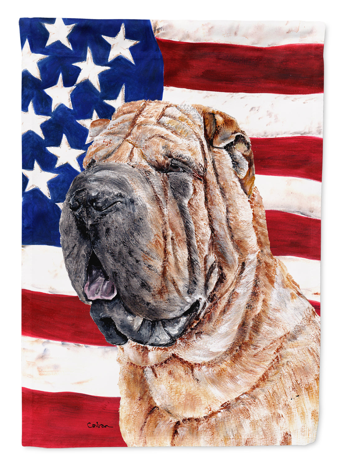 Shar Pei with American Flag USA Flag Canvas House Size SC9623CHF  the-store.com.