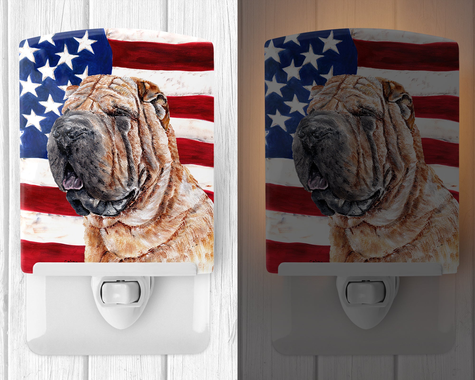 Shar Pei with American Flag USA Ceramic Night Light SC9623CNL - the-store.com