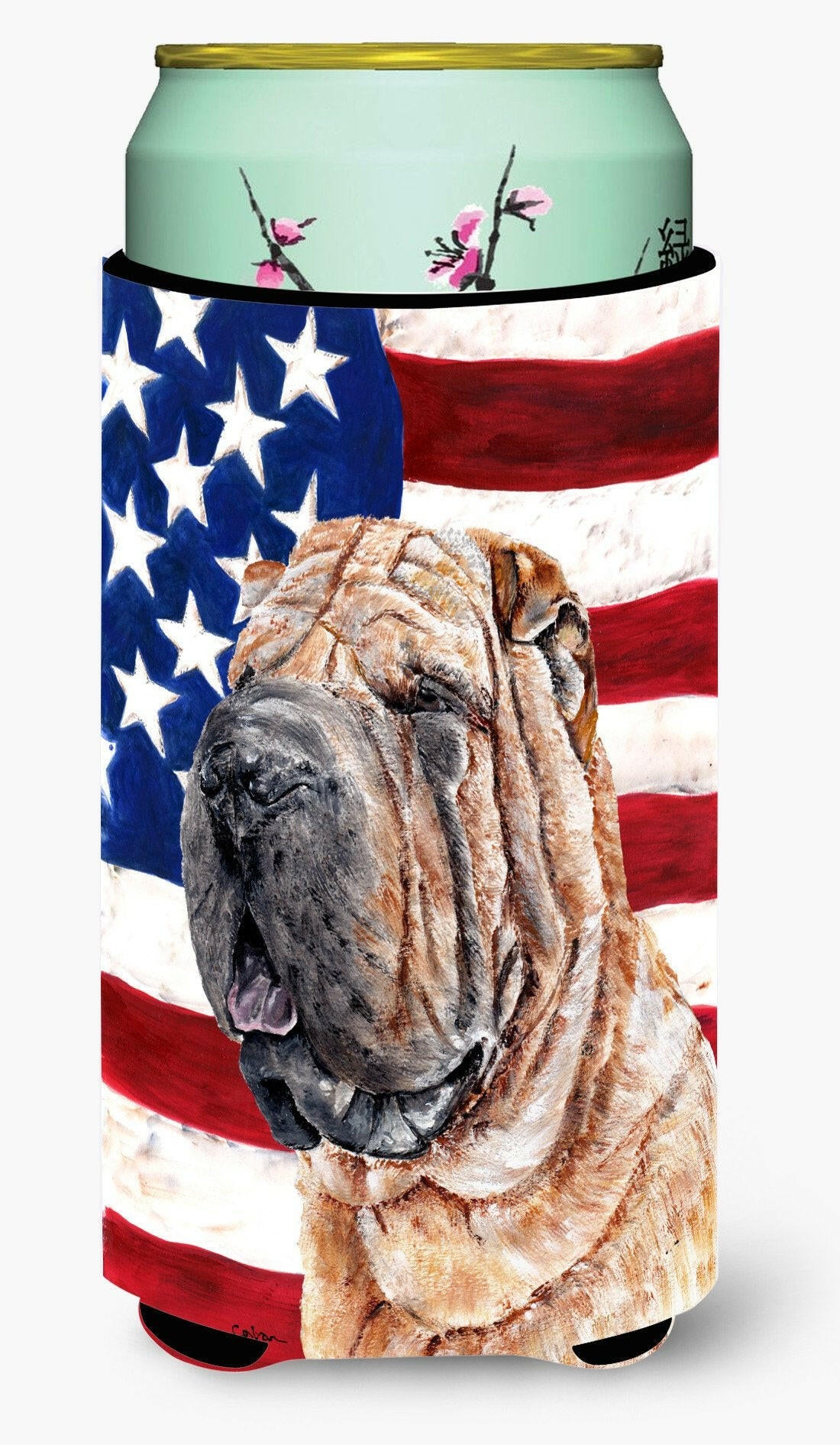 Shar Pei with American Flag USA Tall Boy Beverage Insulator Hugger SC9623TBC by Caroline's Treasures