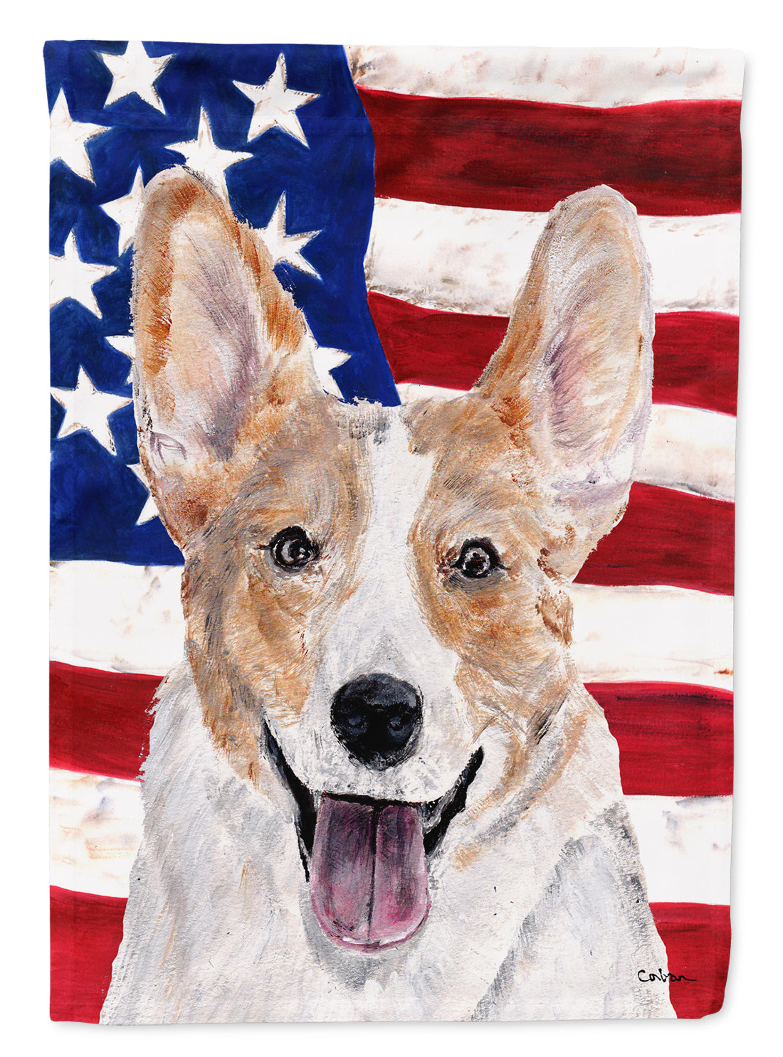 Cardigan Corgi with American Flag USA Flag Canvas House Size SC9624CHF  the-store.com.