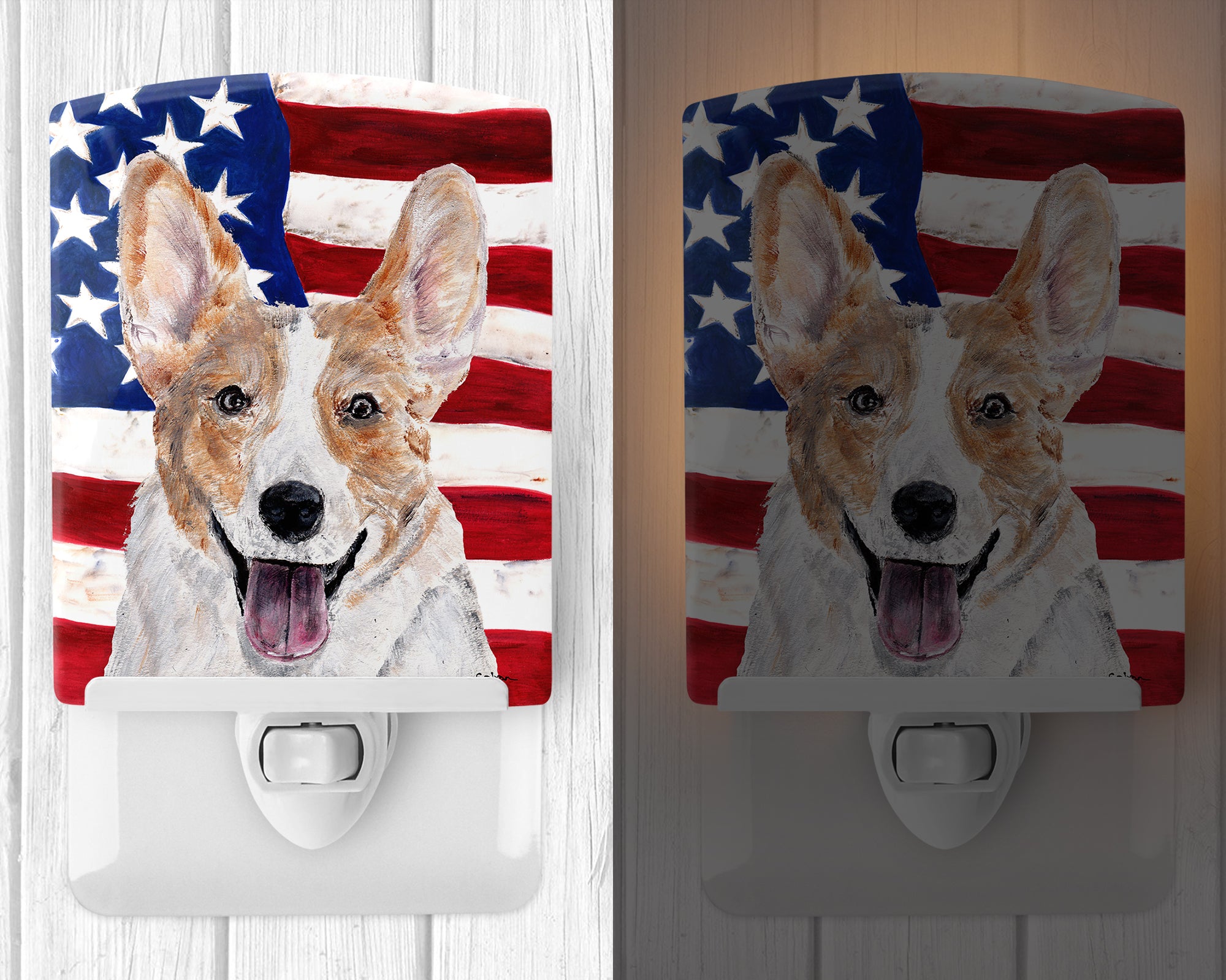 Cardigan Corgi with American Flag USA Ceramic Night Light SC9624CNL - the-store.com