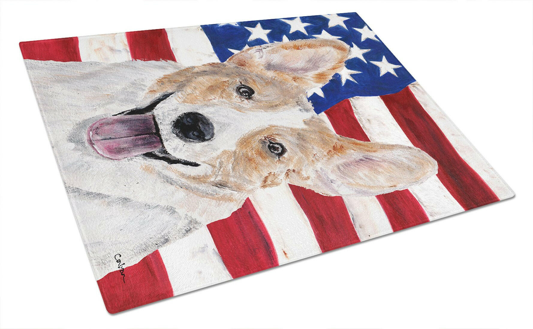 Cardigan Corgi with American Flag USA Glass Cutting Board Large Size SC9624LCB by Caroline's Treasures