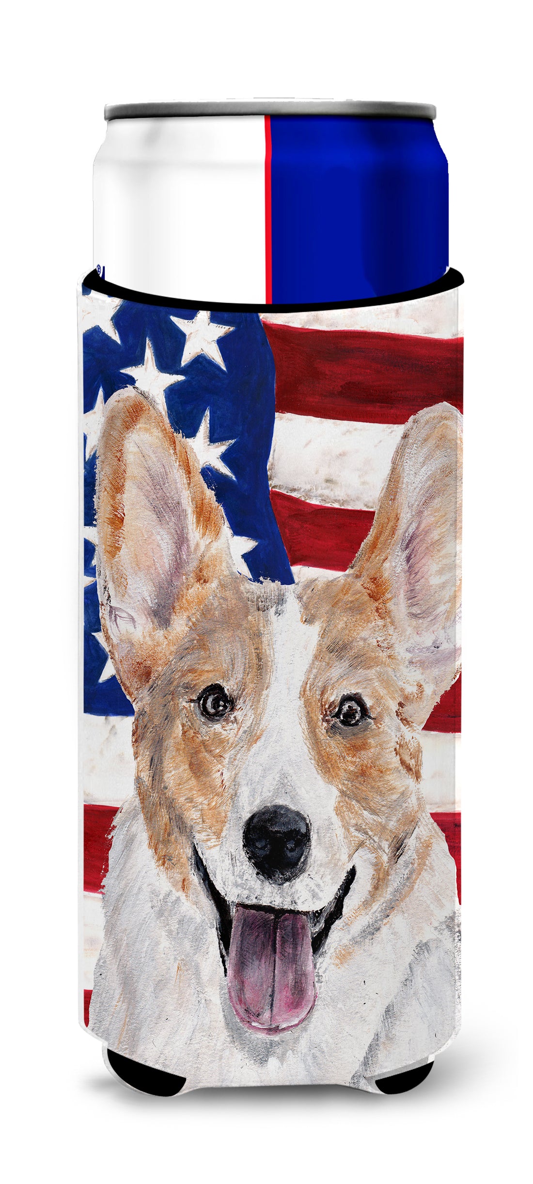 Cardigan Corgi with American Flag USA Ultra Beverage Insulators for slim cans SC9624MUK.