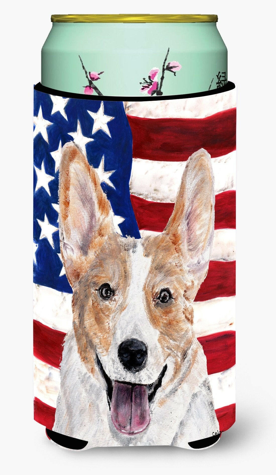 Cardigan Corgi with American Flag USA Tall Boy Beverage Insulator Hugger SC9624TBC by Caroline's Treasures