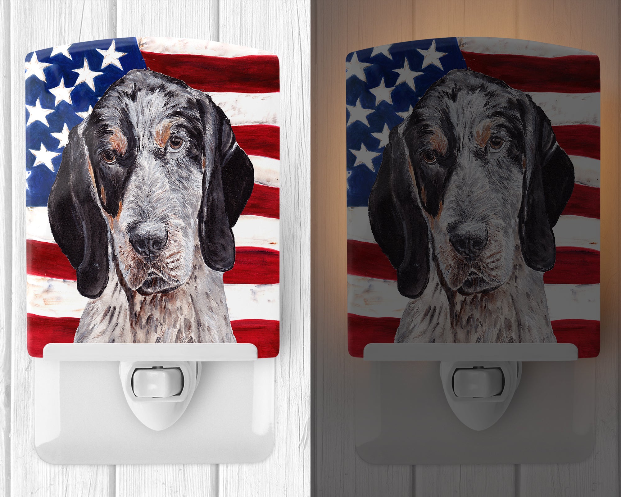 Blue Tick Coonhound with American Flag USA Ceramic Night Light SC9625CNL - the-store.com