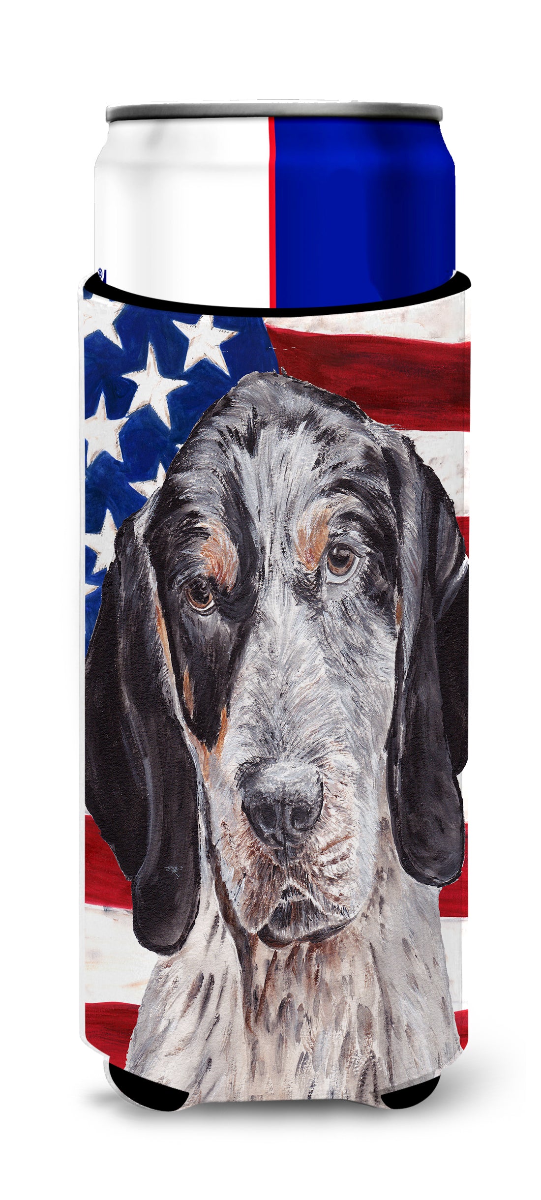 Blue Tick Coonhound with American Flag USA Ultra Beverage Insulators for slim cans SC9625MUK.