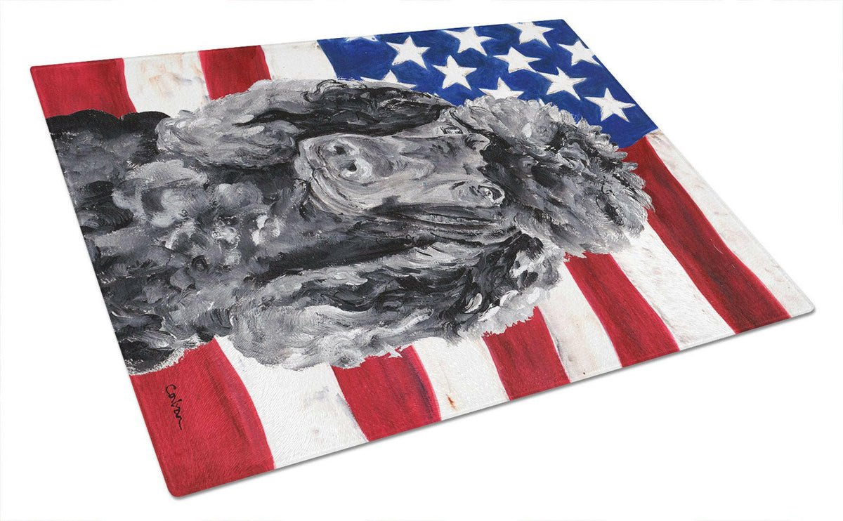 Black Standard Poodle with American Flag USA Glass Cutting Board Large Size SC9626LCB by Caroline&#39;s Treasures