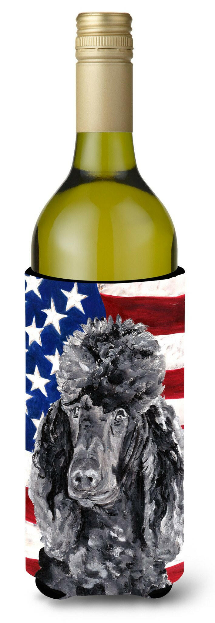 Black Standard Poodle with American Flag USA Wine Bottle Beverage Insulator Hugger SC9626LITERK by Caroline's Treasures