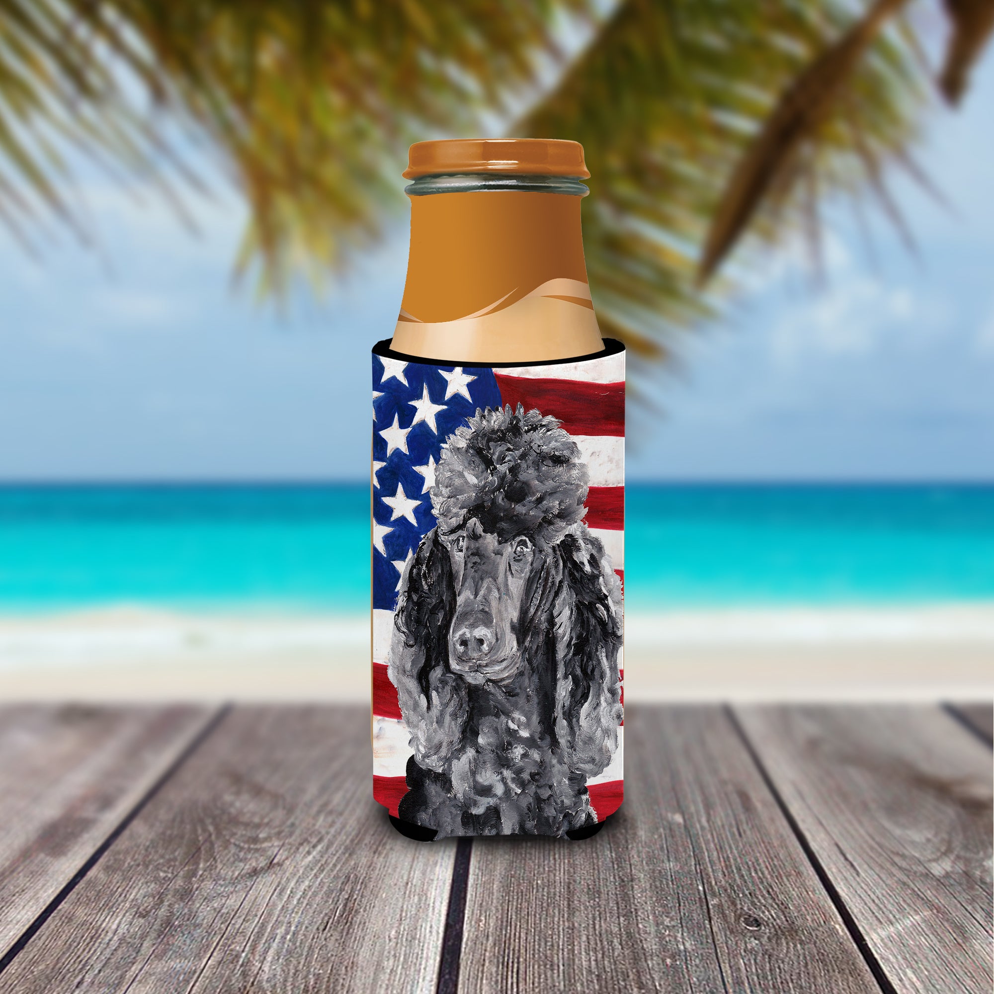 Black Standard Poodle with American Flag USA Ultra Beverage Insulators for slim cans SC9626MUK.