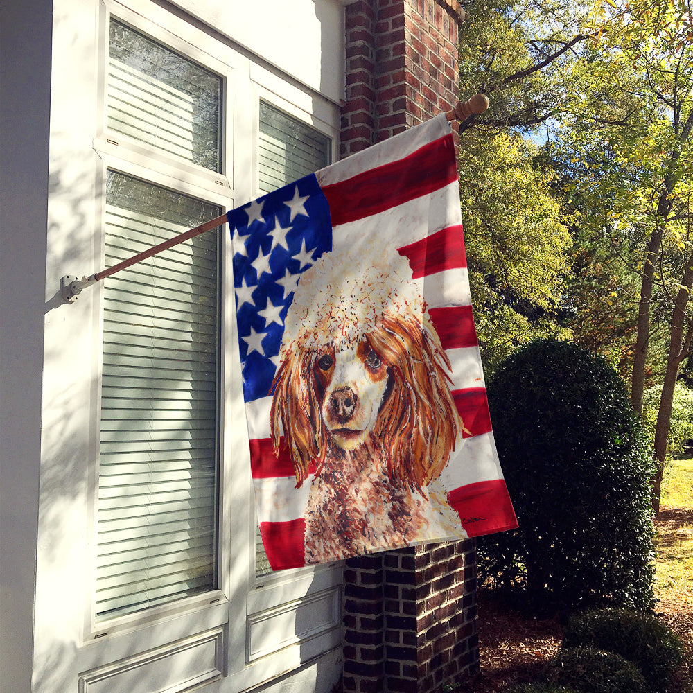 Red Miniature Poodle with American Flag USA Flag Canvas House Size SC9627CHF  the-store.com.