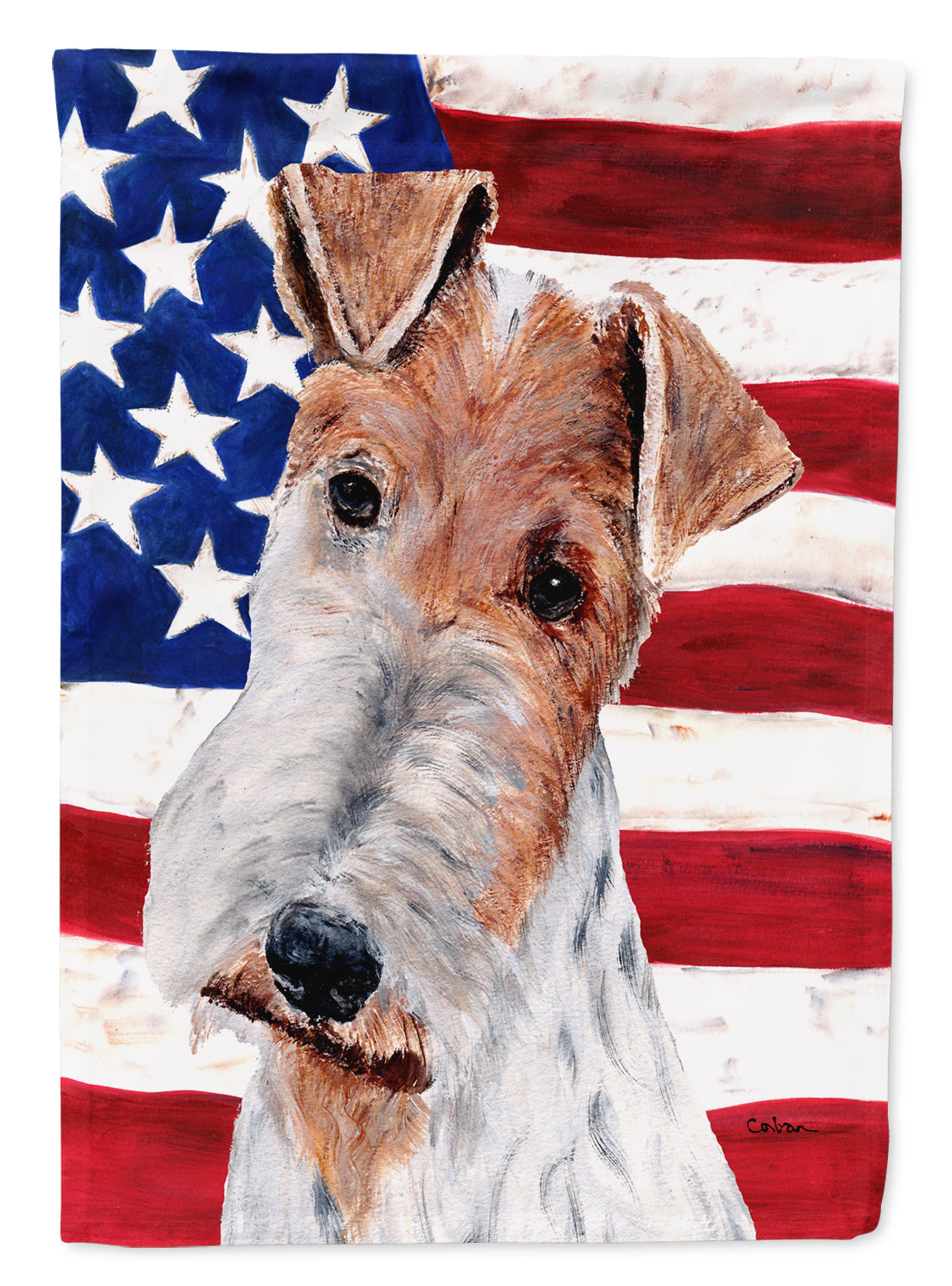 Wire Fox Terrier with American Flag USA Flag Garden Size SC9628GF.