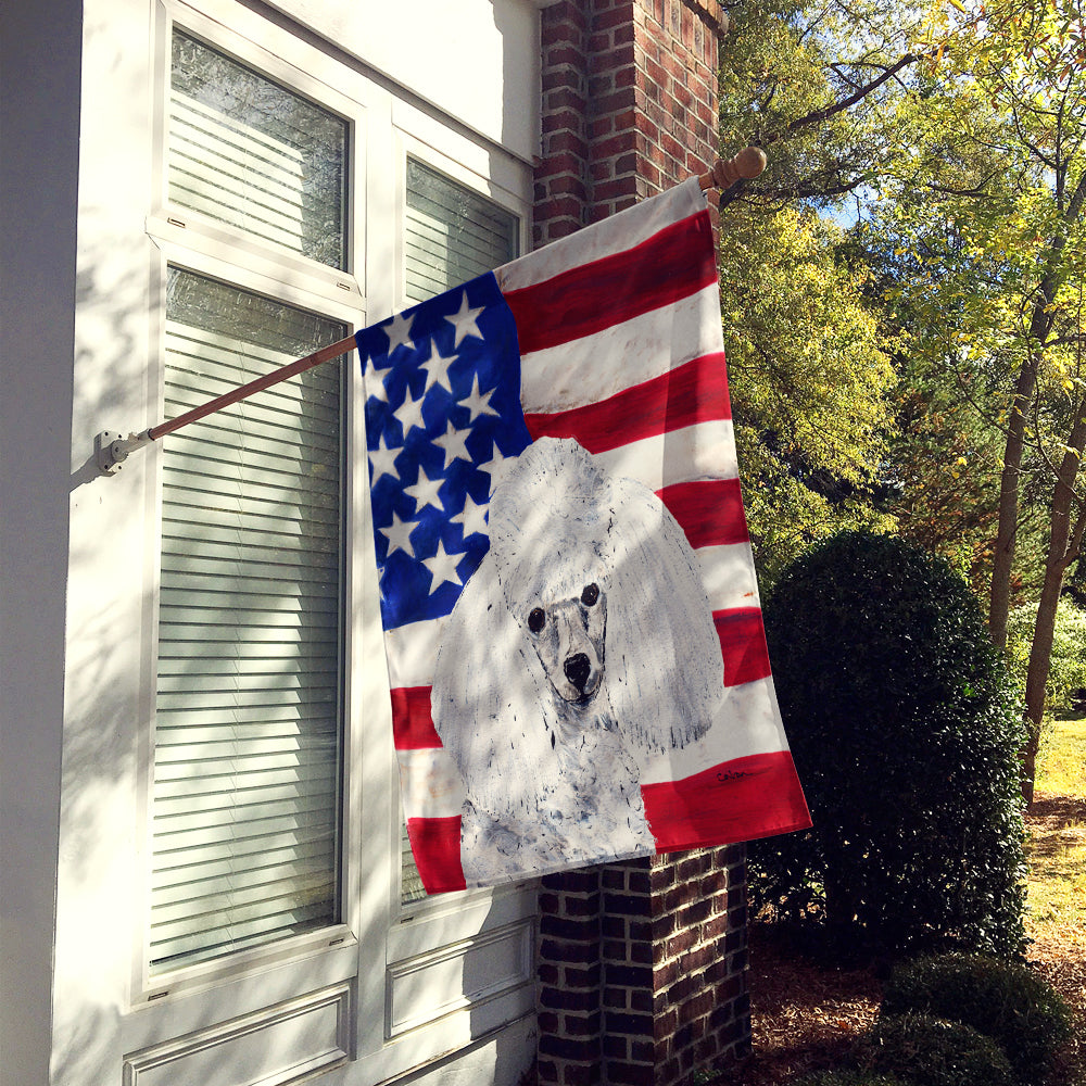 White Toy Poodle with American Flag USA Flag Canvas House Size SC9629CHF  the-store.com.