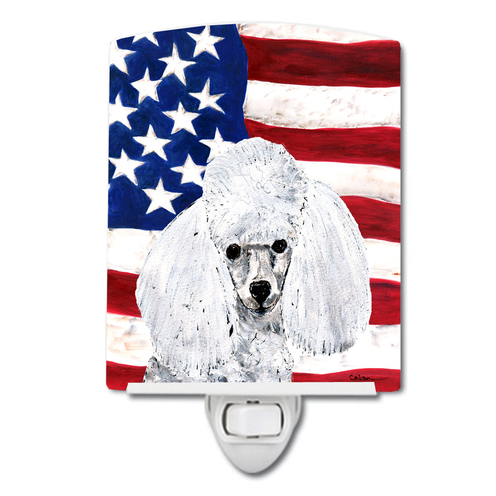 White Toy Poodle with American Flag USA Ceramic Night Light SC9629CNL - the-store.com