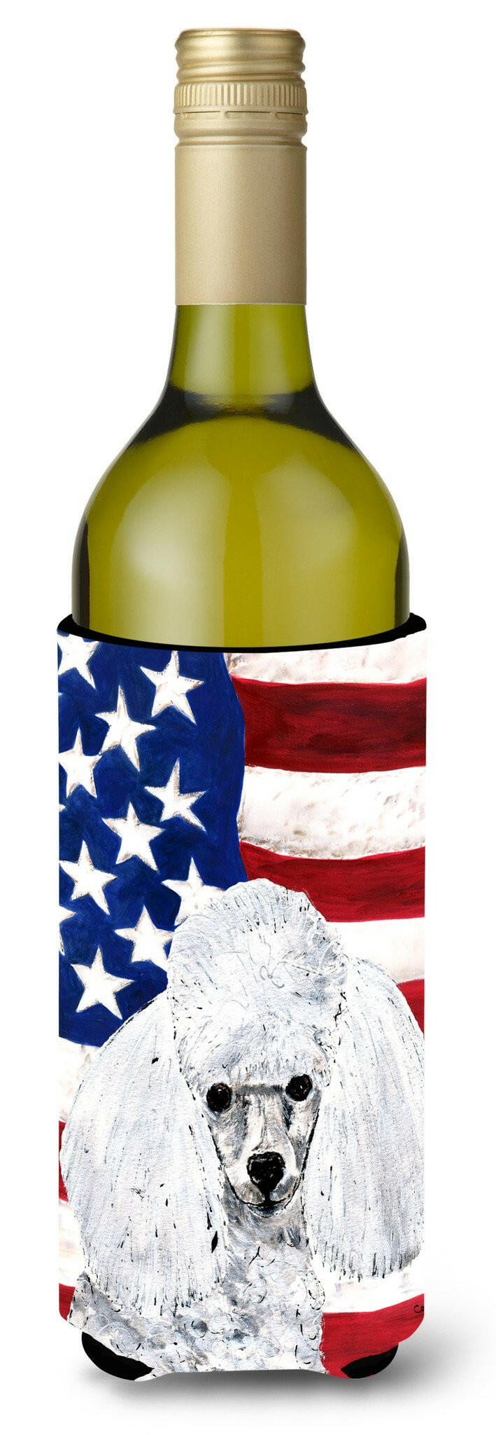White Toy Poodle with American Flag USA Wine Bottle Beverage Insulator Hugger SC9629LITERK by Caroline&#39;s Treasures