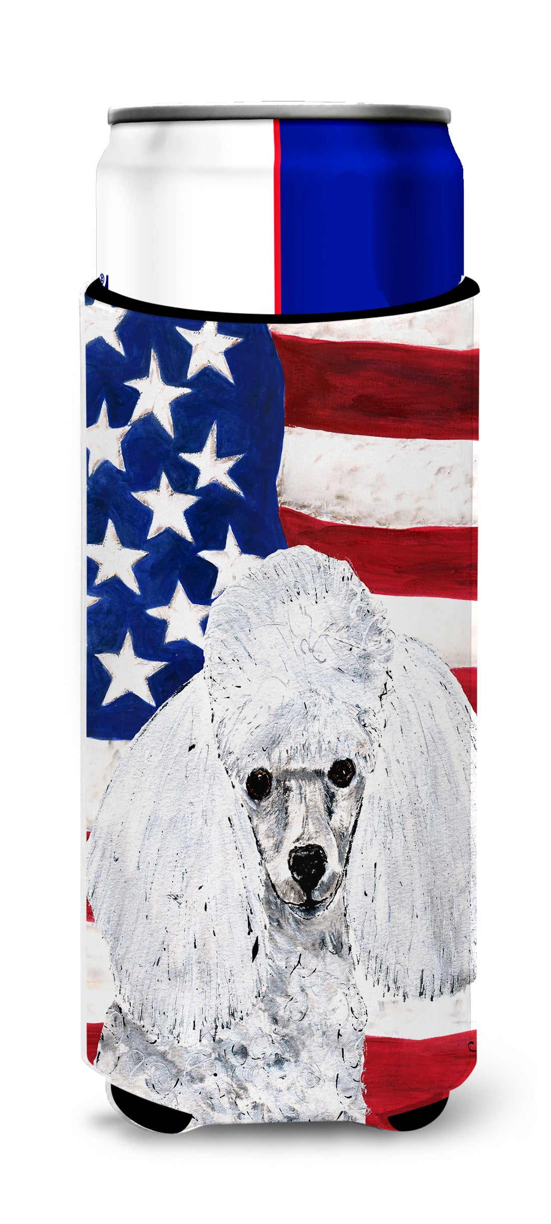 White Toy Poodle with American Flag USA Ultra Beverage Insulators for slim cans SC9629MUK.