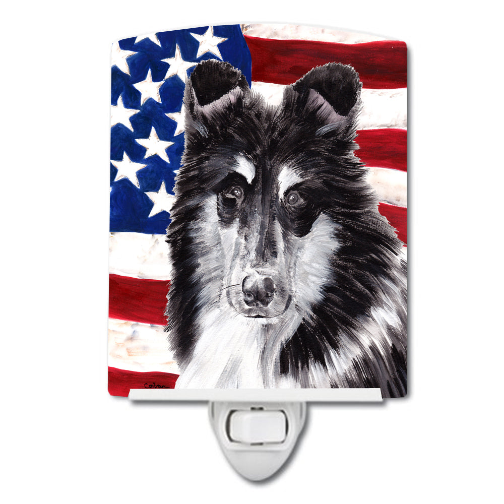 Black and White Collie with American Flag USA Ceramic Night Light SC9630CNL - the-store.com