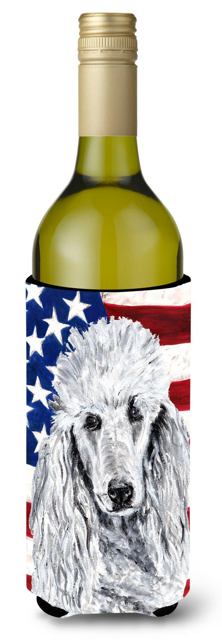 White Standard Poodle with American Flag USA Wine Bottle Beverage Insulator Hugger SC9631LITERK by Caroline's Treasures