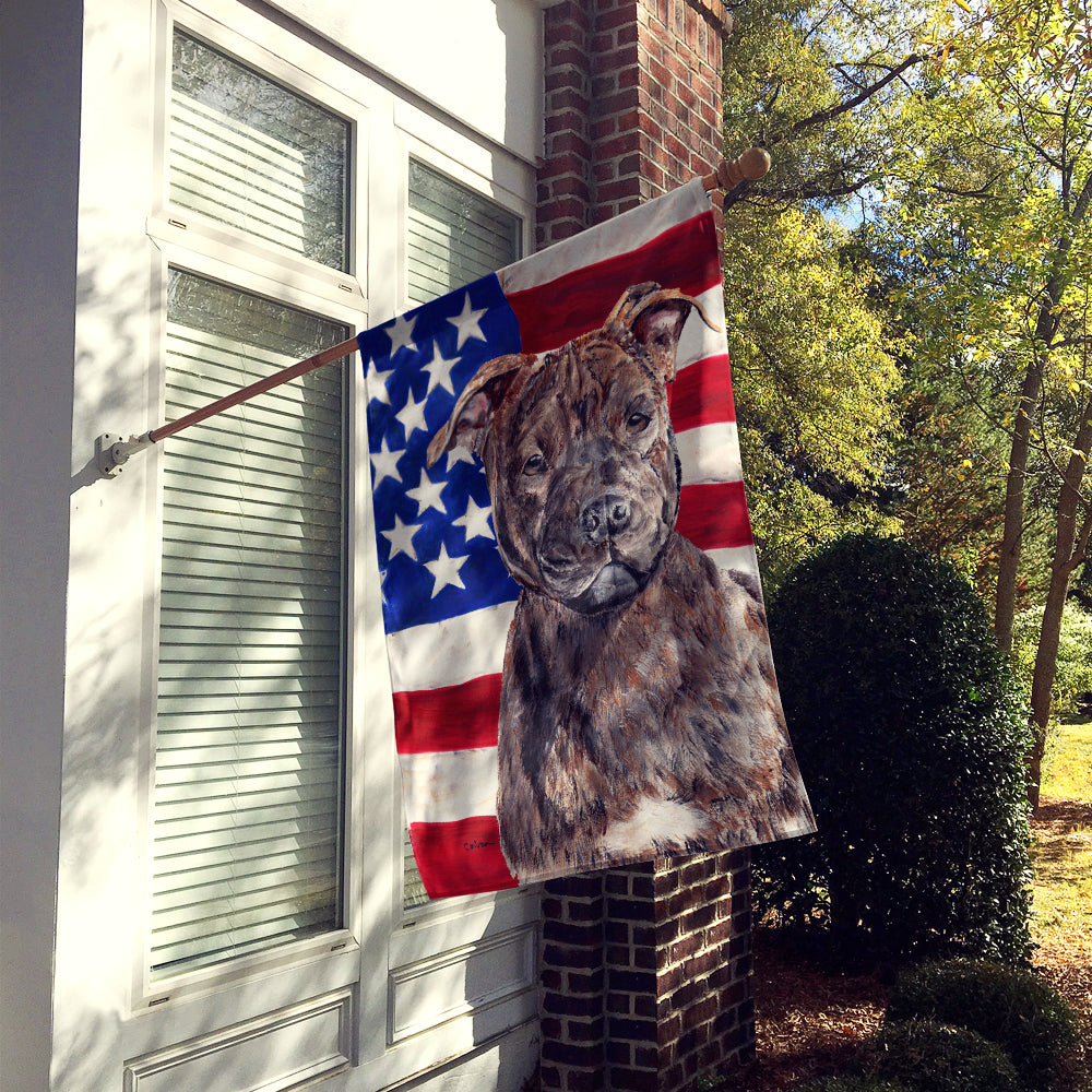 Staffordshire Bull Terrier Staffie with American Flag USA Flag Canvas House Size SC9633CHF  the-store.com.