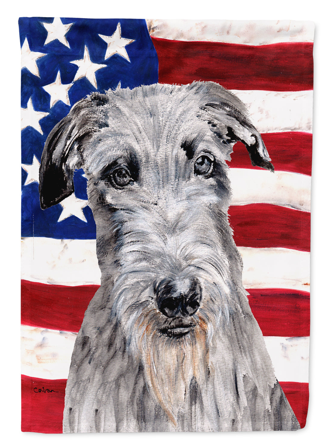 Scottish Deerhound with American Flag USA Flag Canvas House Size SC9634CHF  the-store.com.