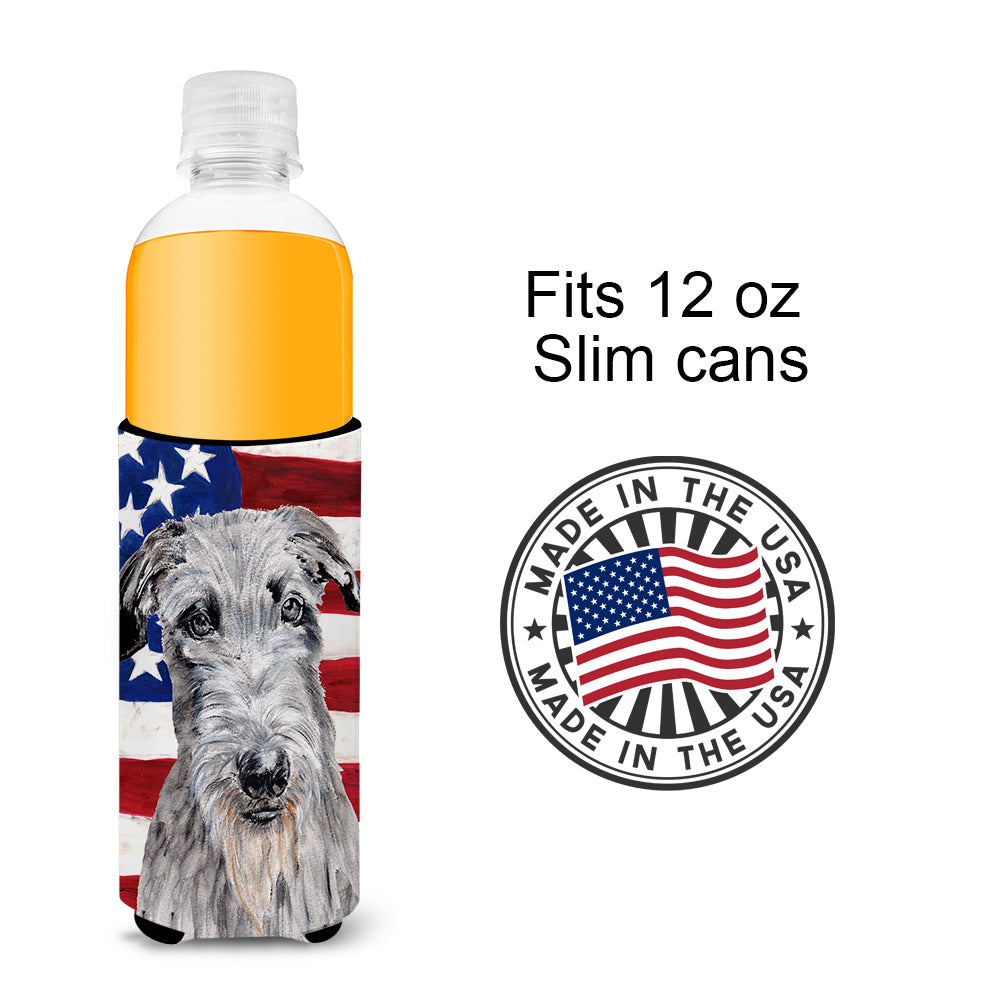 Scottish Deerhound with American Flag USA Ultra Beverage Insulators for slim cans SC9634MUK.