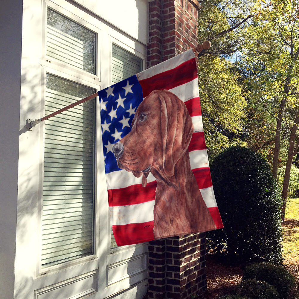 Redbone Coonhound with American Flag USA Flag Canvas House Size SC9635CHF  the-store.com.