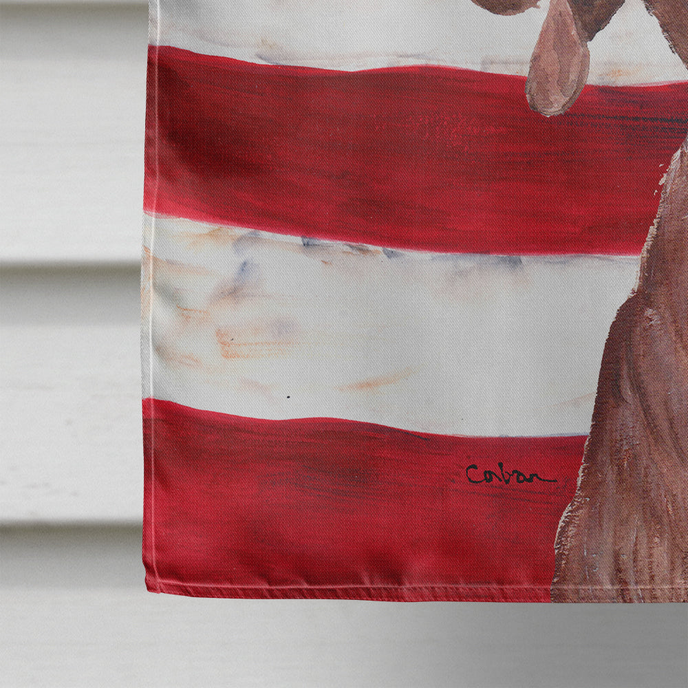 Redbone Coonhound with American Flag USA Flag Canvas House Size SC9635CHF  the-store.com.