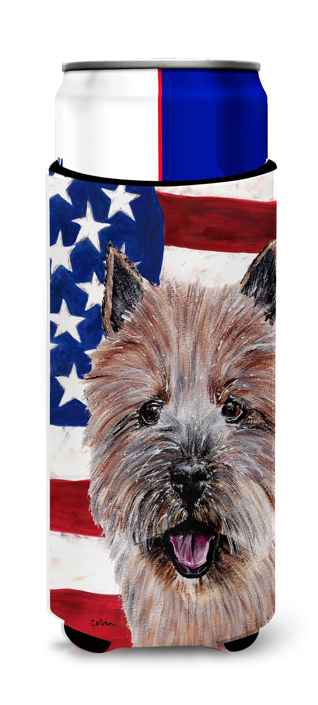 Norwich Terrier with American Flag USA Ultra Beverage Insulators for slim cans SC9638MUK.