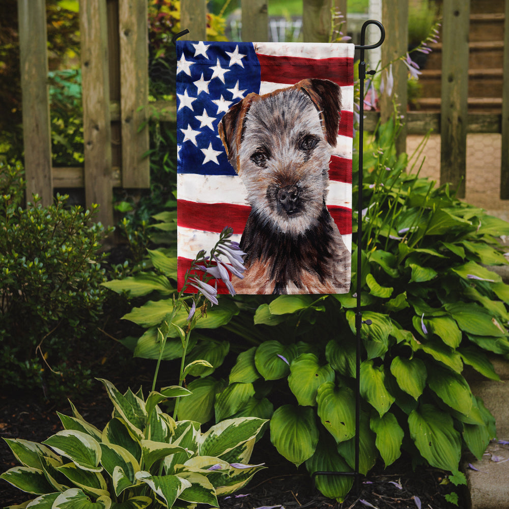 Norfolk Terrier Puppy with American Flag USA Flag Garden Size SC9639GF.