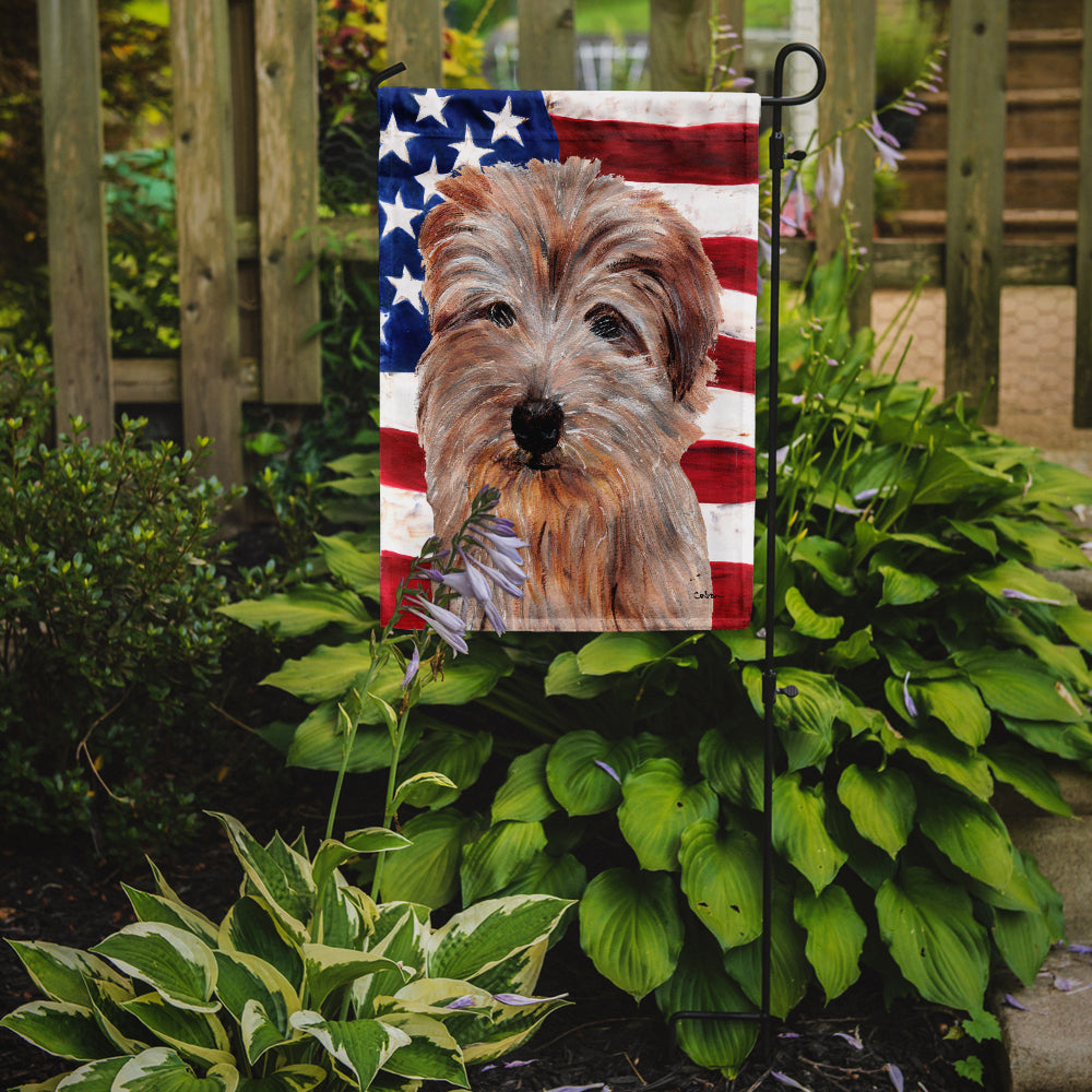 Norfolk Terrier with American Flag USA Flag Garden Size SC9640GF.