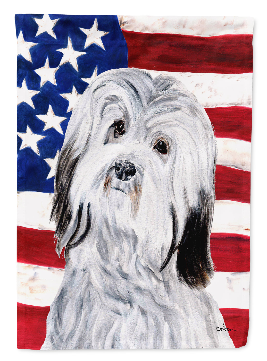 Havanese with American Flag USA Flag Canvas House Size SC9641CHF  the-store.com.