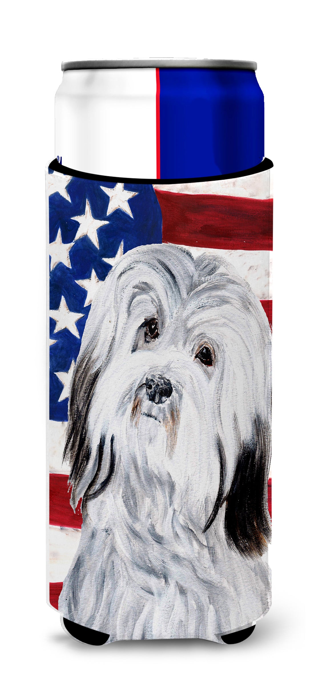 Havanese with American Flag USA Ultra Beverage Insulators for slim cans SC9641MUK.