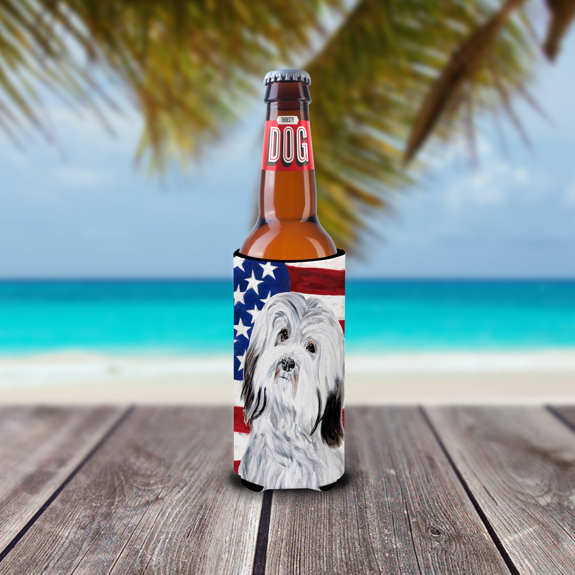 Havanese with American Flag USA Ultra Beverage Insulators for slim cans SC9641MUK.