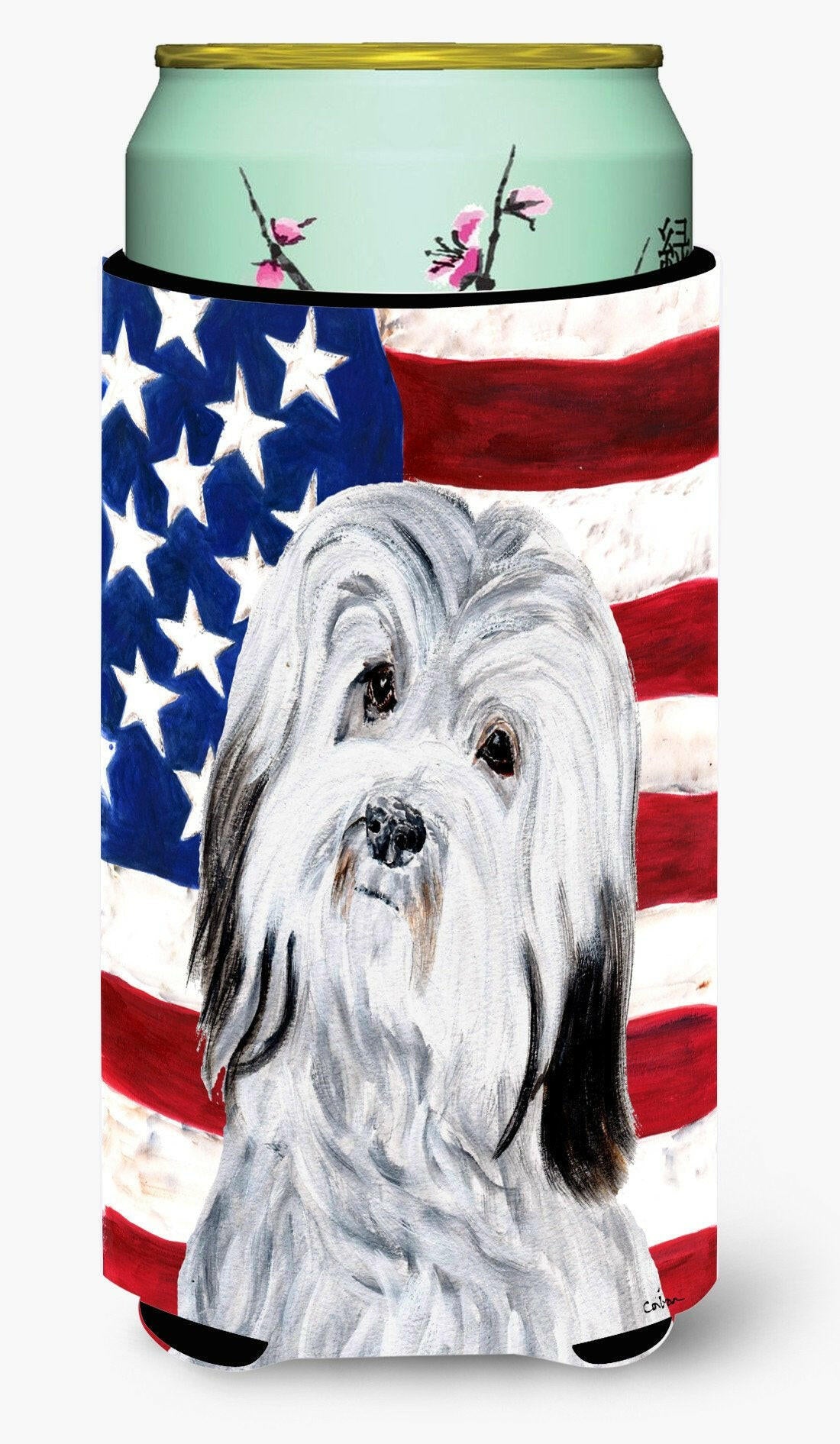 Havanese with American Flag USA Tall Boy Beverage Insulator Hugger SC9641TBC by Caroline&#39;s Treasures