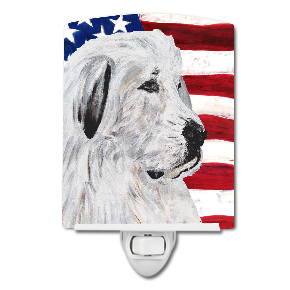 Great Pyrenees with American Flag USA Ceramic Night Light SC9642CNL - the-store.com