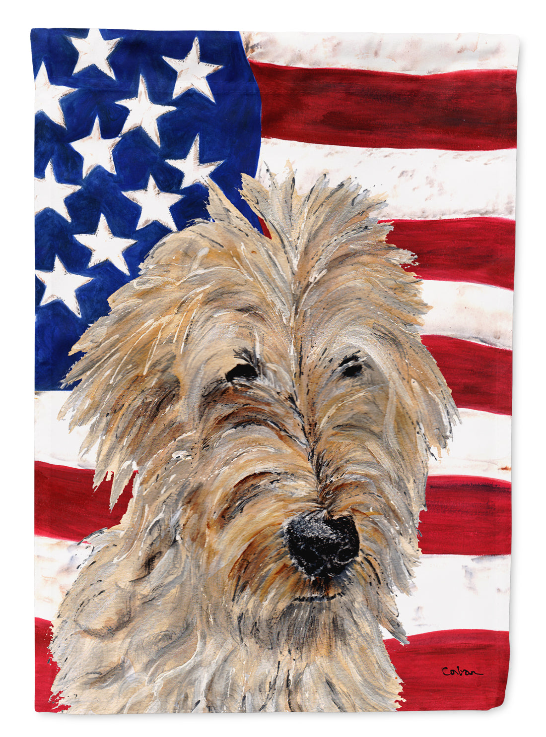 Golden Doodle 2 with American Flag USA Flag Canvas House Size SC9643CHF  the-store.com.