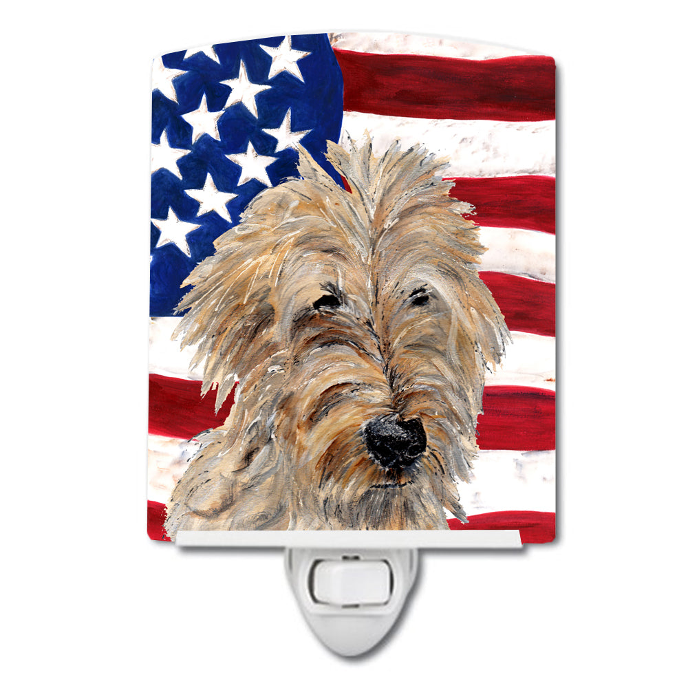 Golden Doodle 2 with American Flag USA Ceramic Night Light SC9643CNL - the-store.com