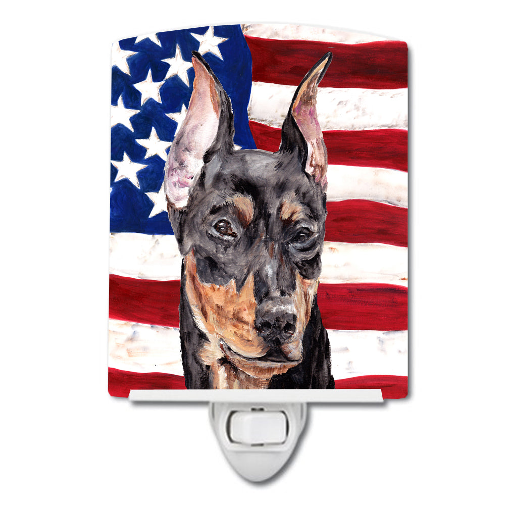 German Pinscher with American Flag USA Ceramic Night Light SC9644CNL - the-store.com