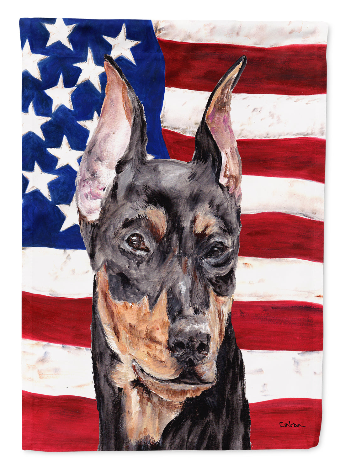 German Pinscher with American Flag USA Flag Garden Size SC9644GF.