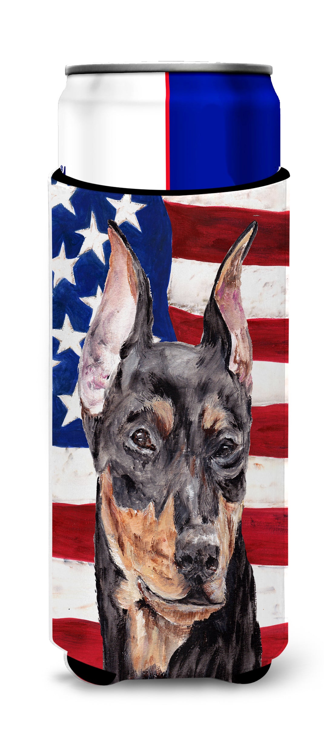 German Pinscher with American Flag USA Ultra Beverage Insulators for slim cans SC9644MUK.