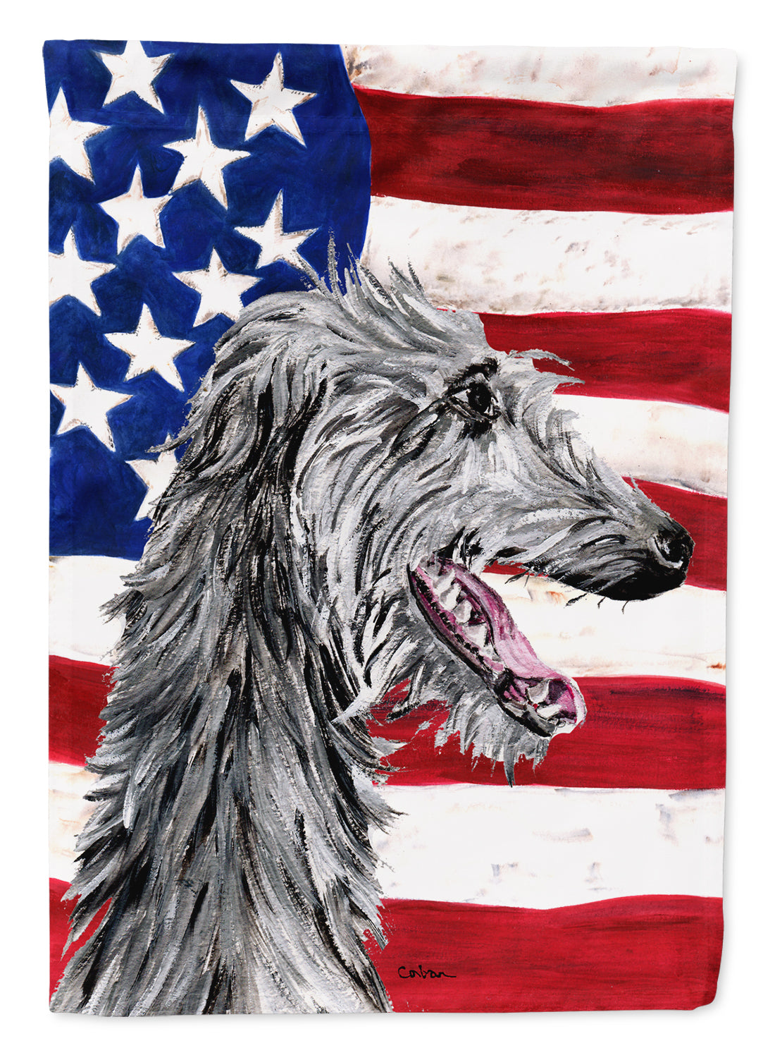 Scottish Deerhound with American Flag USA Flag Garden Size SC9645GF.