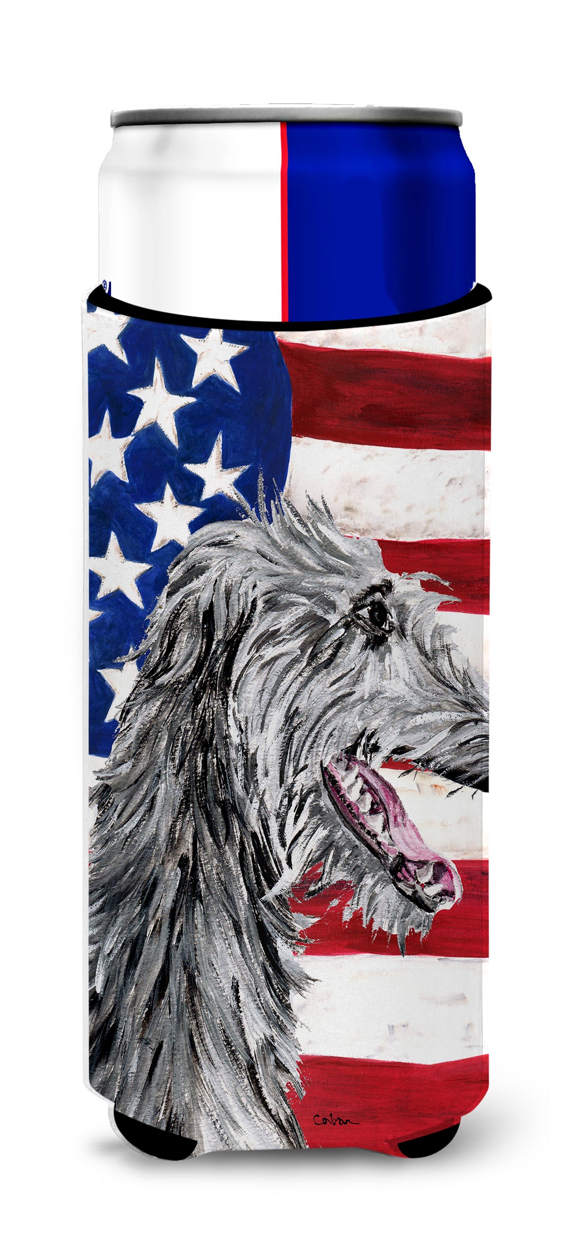 Scottish Deerhound with American Flag USA Ultra Beverage Insulators for slim cans SC9645MUK.