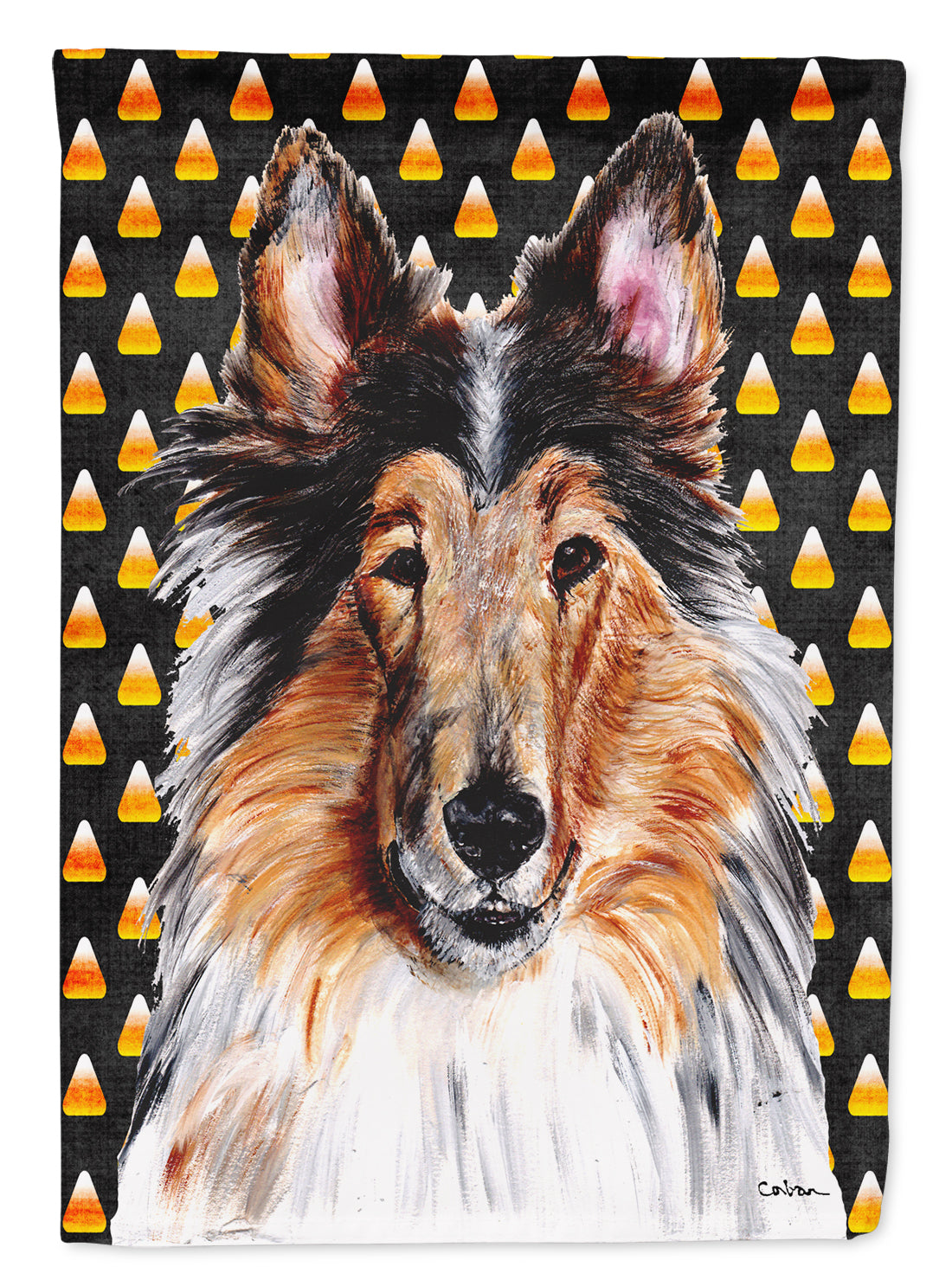 Collie Candy Corn Halloween Flag Canvas House Size SC9646CHF  the-store.com.