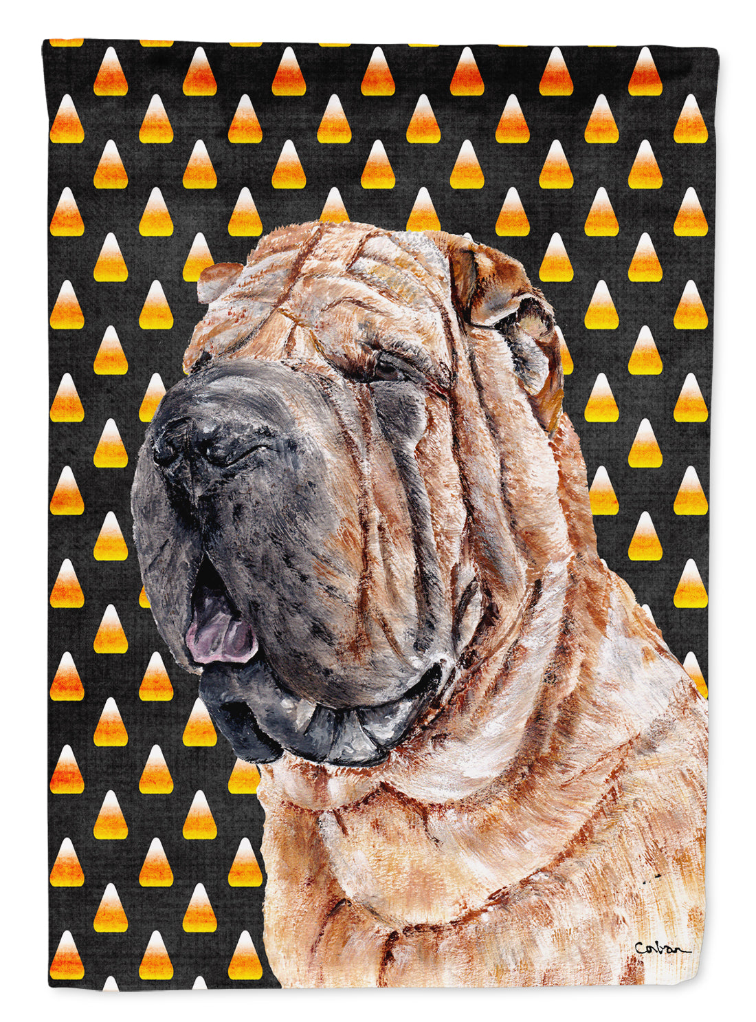 Shar Pei Candy Corn Halloween Flag Canvas House Size SC9647CHF  the-store.com.